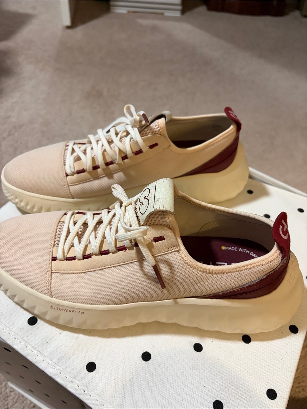 Cole Haan Ladies Blush Sneakers with Maroon Accents